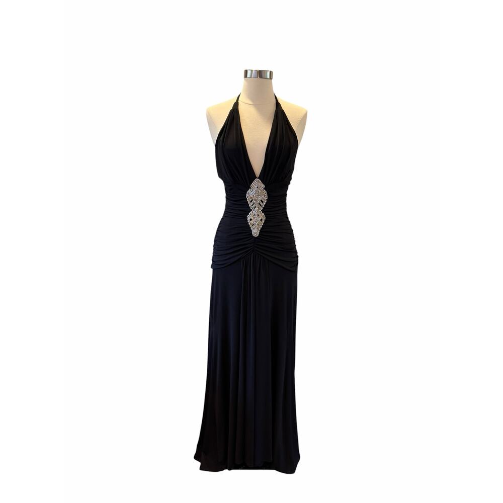 Vintage Cache Black Halter Maxi Dress with Center Embellishment - Picture 2 of 10